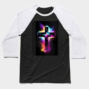 Cross in Neon Nebula Baseball T-Shirt